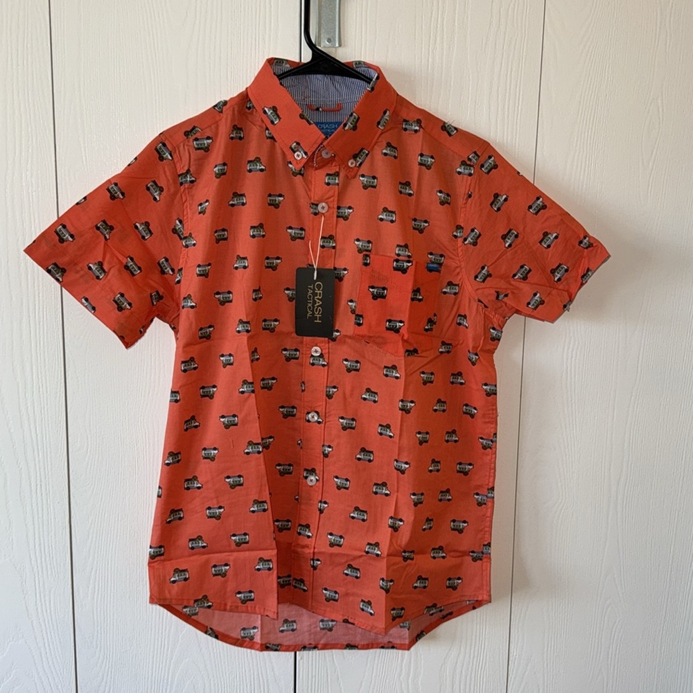 Orange Donut Truck Casual Button Down Shirt with Classic Collar